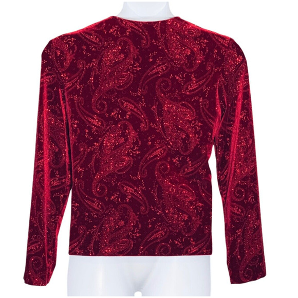 R&K Evening Cardigan & Tank Set Sz 14 Glittery Cocktail Party Stretch Red Velour - Picture 13 of 14